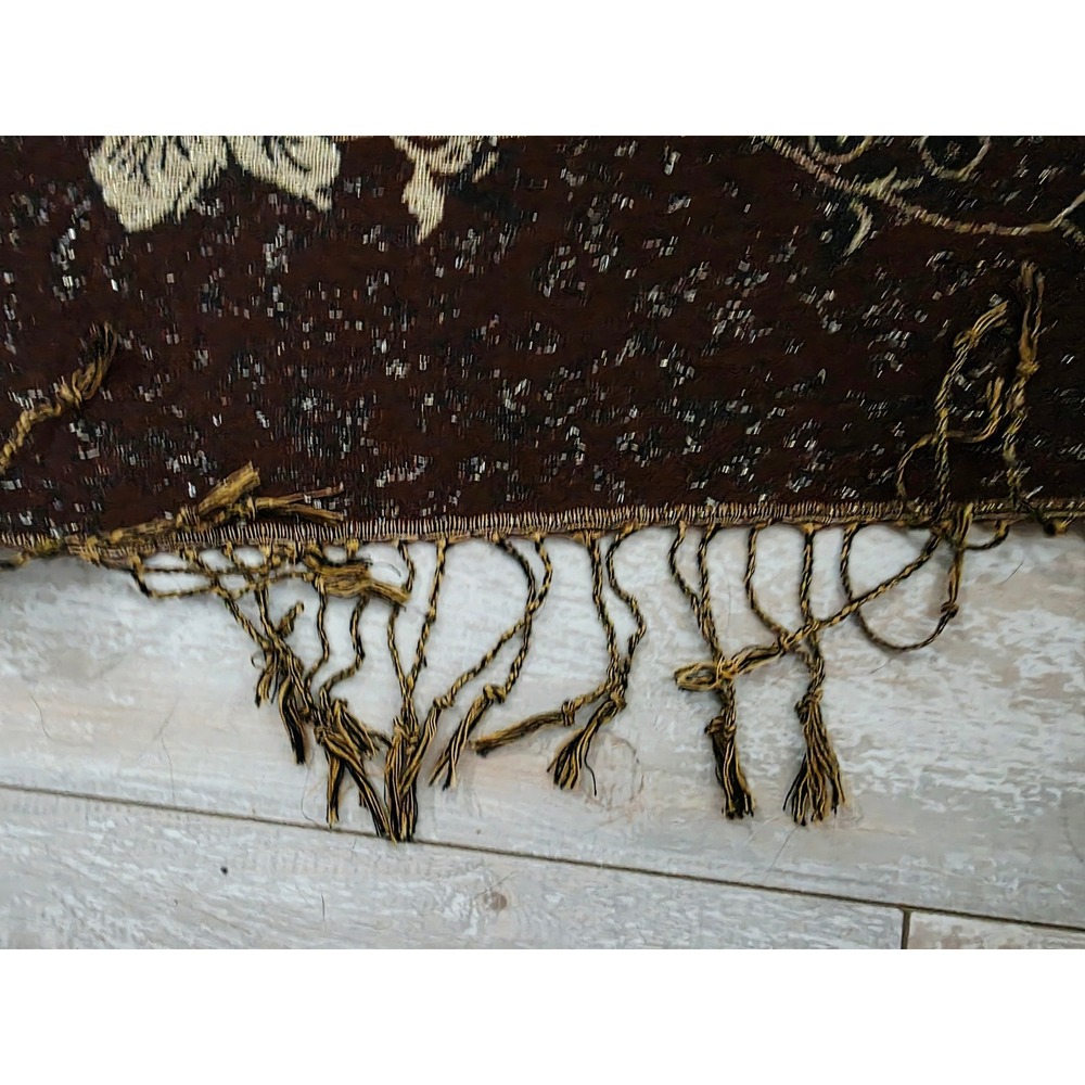 Pashmina 90%‎ Cashmere 10% Silk Long Floral Scarf Shawl Wrap Brown Gold Fringe - Picture 6 of 13